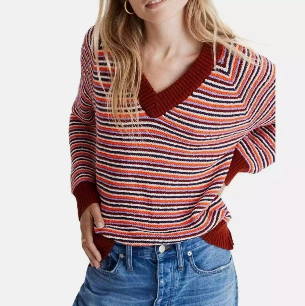 Madewell Striped V-Neck Sweater